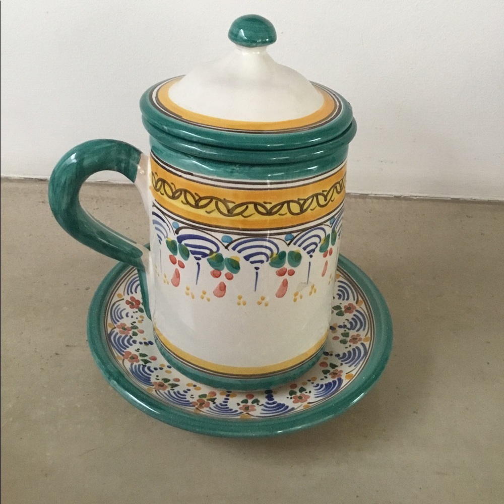 Spain-Famed Telavera Ceramic 3piece tea set with filter.